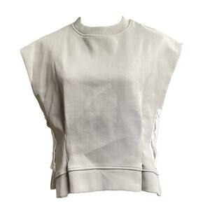 The Vault sleeveless ribbed knit boxy silhouette top pleated front Large gray